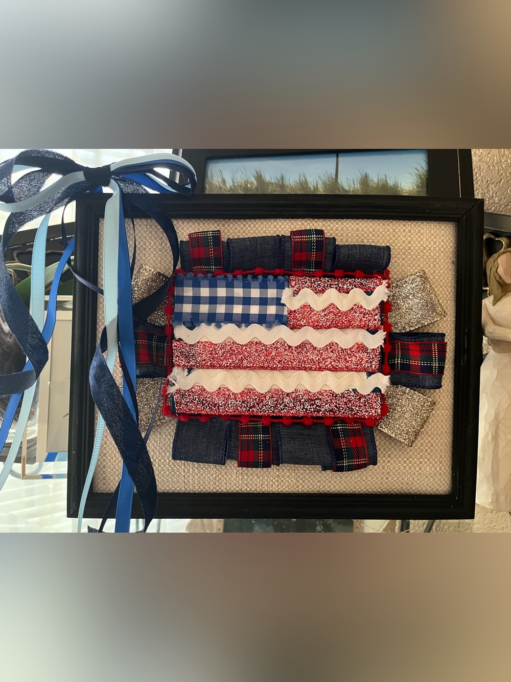 Patriotic Ribbon & Trim Decorative Panel - Red White Blue